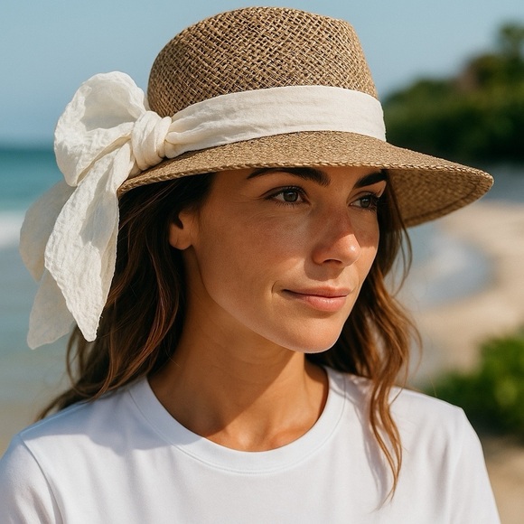 Round Ranger Wide Brim Straw Hat with Cream Ribbon 23” Circumference NWOT - Picture 1 of 6